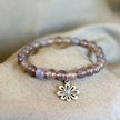 Pulsera Ágata Gris con Charm Flor 8mm