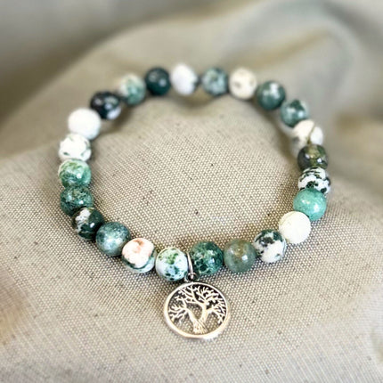 Pulsera Ágata Árbol con Charm del Árbol de la Vida 8mm