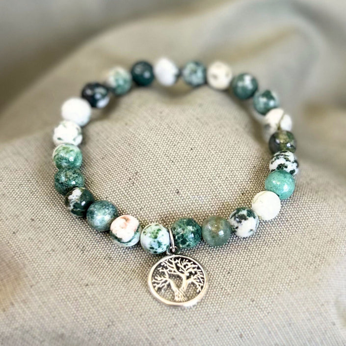 Pulsera Ágata Árbol con Charm del Árbol de la Vida 8mm