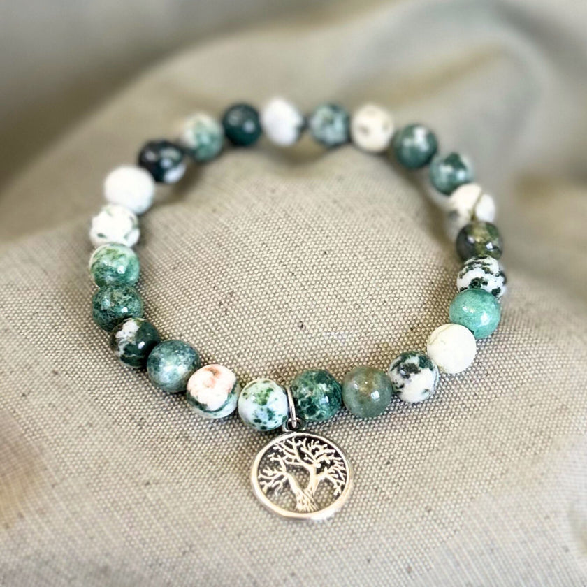 Pulsera Ágata Árbol con Charm del Árbol de la Vida 8mm