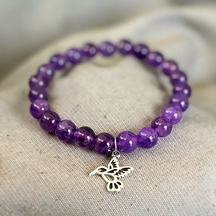 Pulsera Amatista con Charm Colibrí