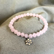 Pulsera Cuarzo Rosa con Charm Flor 6mm