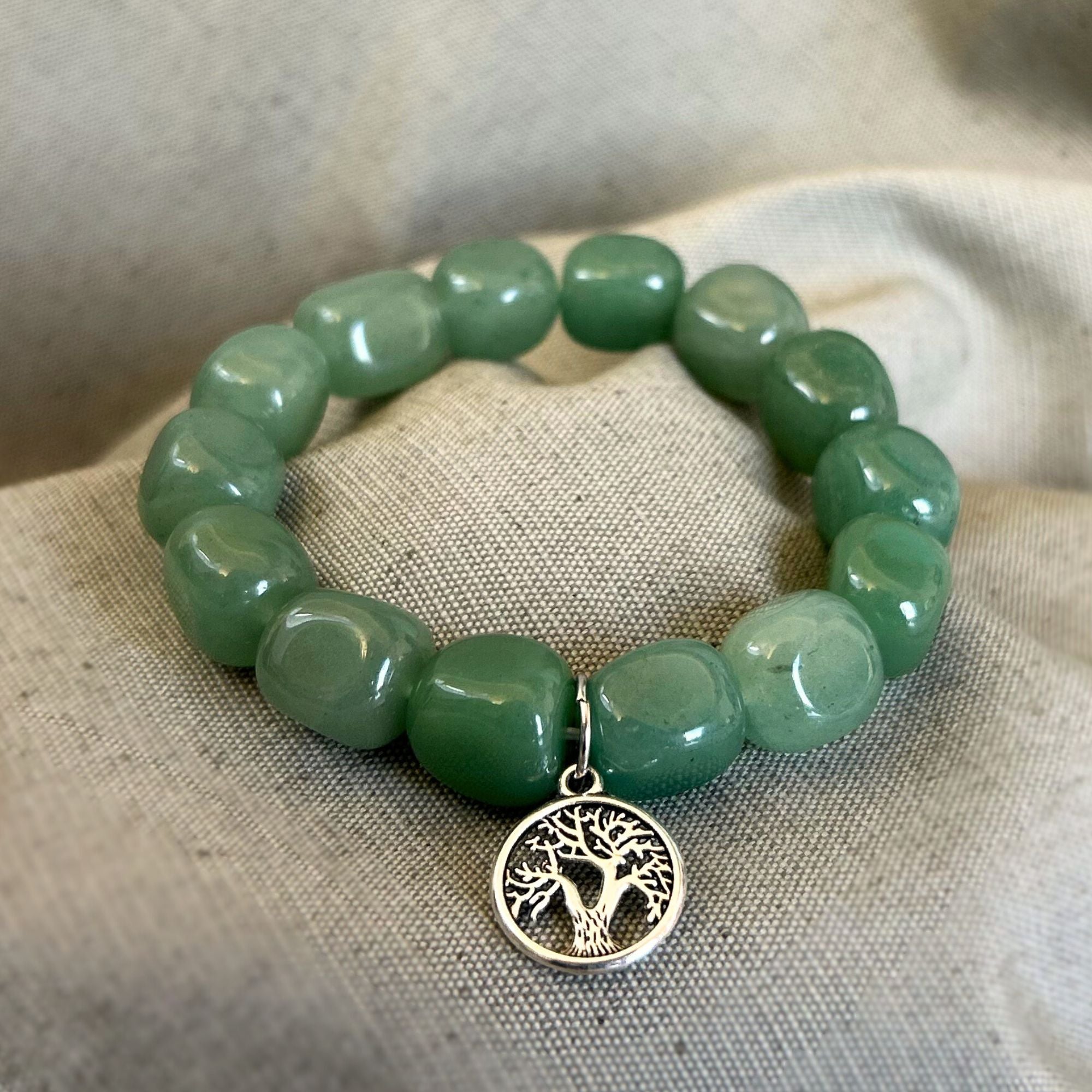 Pulsera Cuarzo Verde con Charm Árbol de la Vida