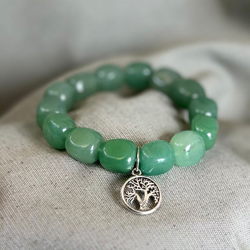Pulsera Cuarzo Verde con Charm Árbol de la Vida