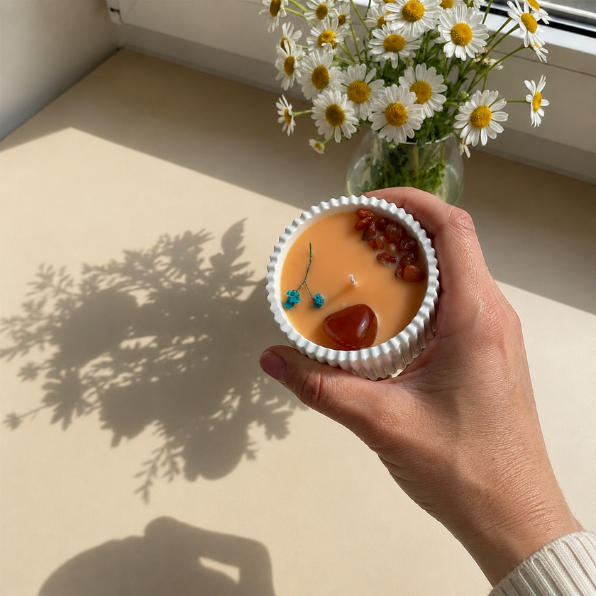 Tierra de Oro · Vela Aromática Artesanal para Enraizamiento y Seguridad con Cornalina