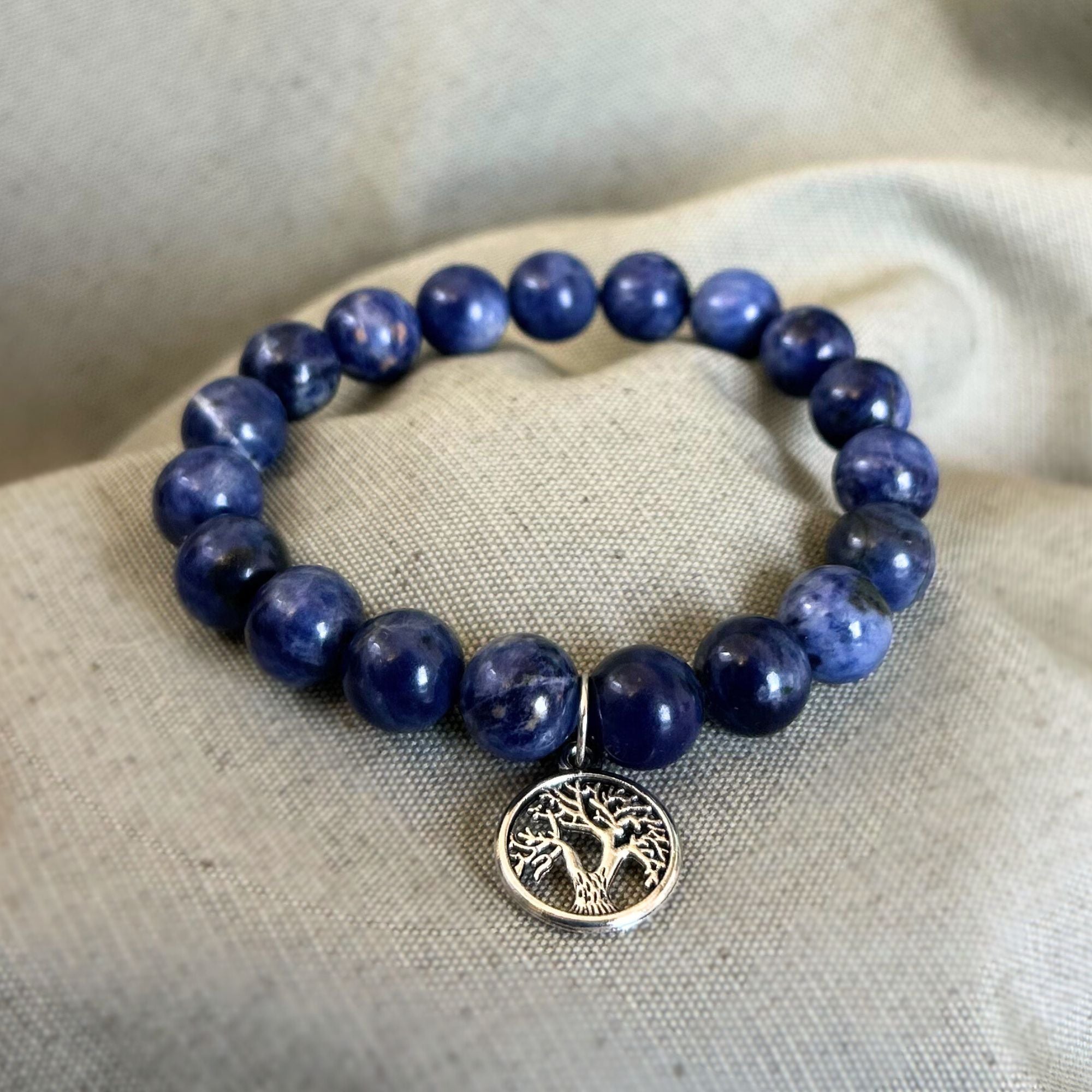 Pulsera Sodalita con Charm del Árbol de la Vida 10 mm