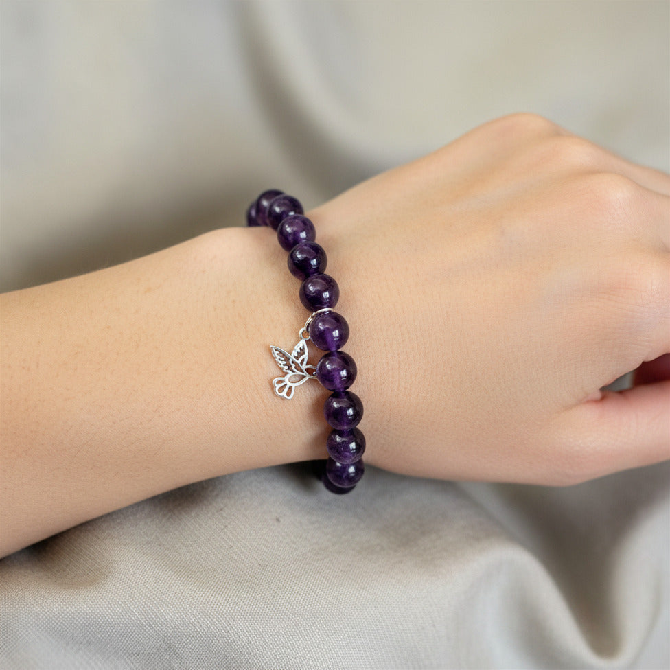 Pulsera Amatista con Charm Colibrí
