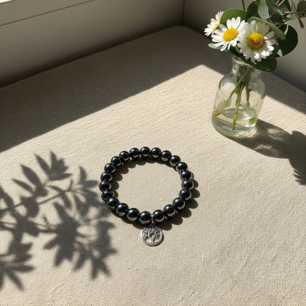 Pulsera Hematite con Charm Árbol de la vida 10mm