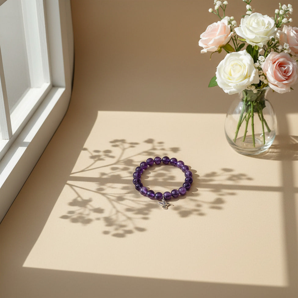 Pulsera Amatista con Charm Colibrí